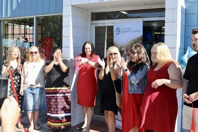 Kamloops Elizabeth Fry Society Executive Director Allison Mclaughlan and staff celebrate the ribbon cutting ceremony for the grand opening of Rise & Renew thrift store at 178 Tranquille Road, Kamloops, May 5, 2026.